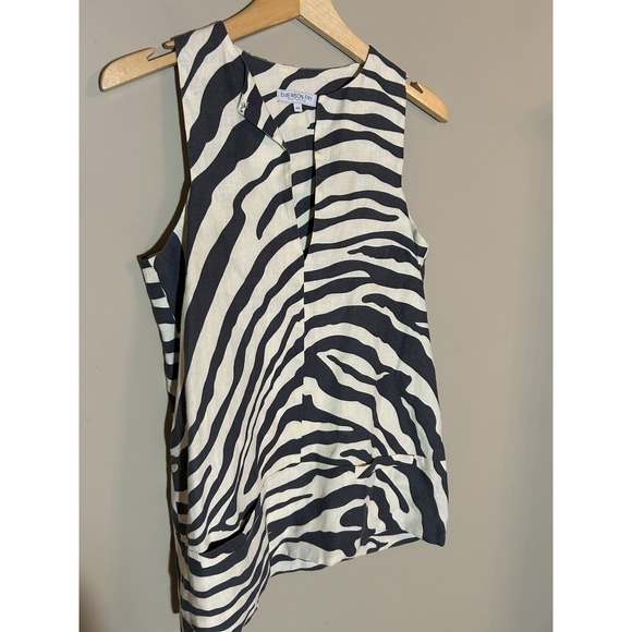 Emerson Fry A Line Mod Top Size M Pewter Zebra Sleeveless Pockets Designer Chic - Picture 7 of 7